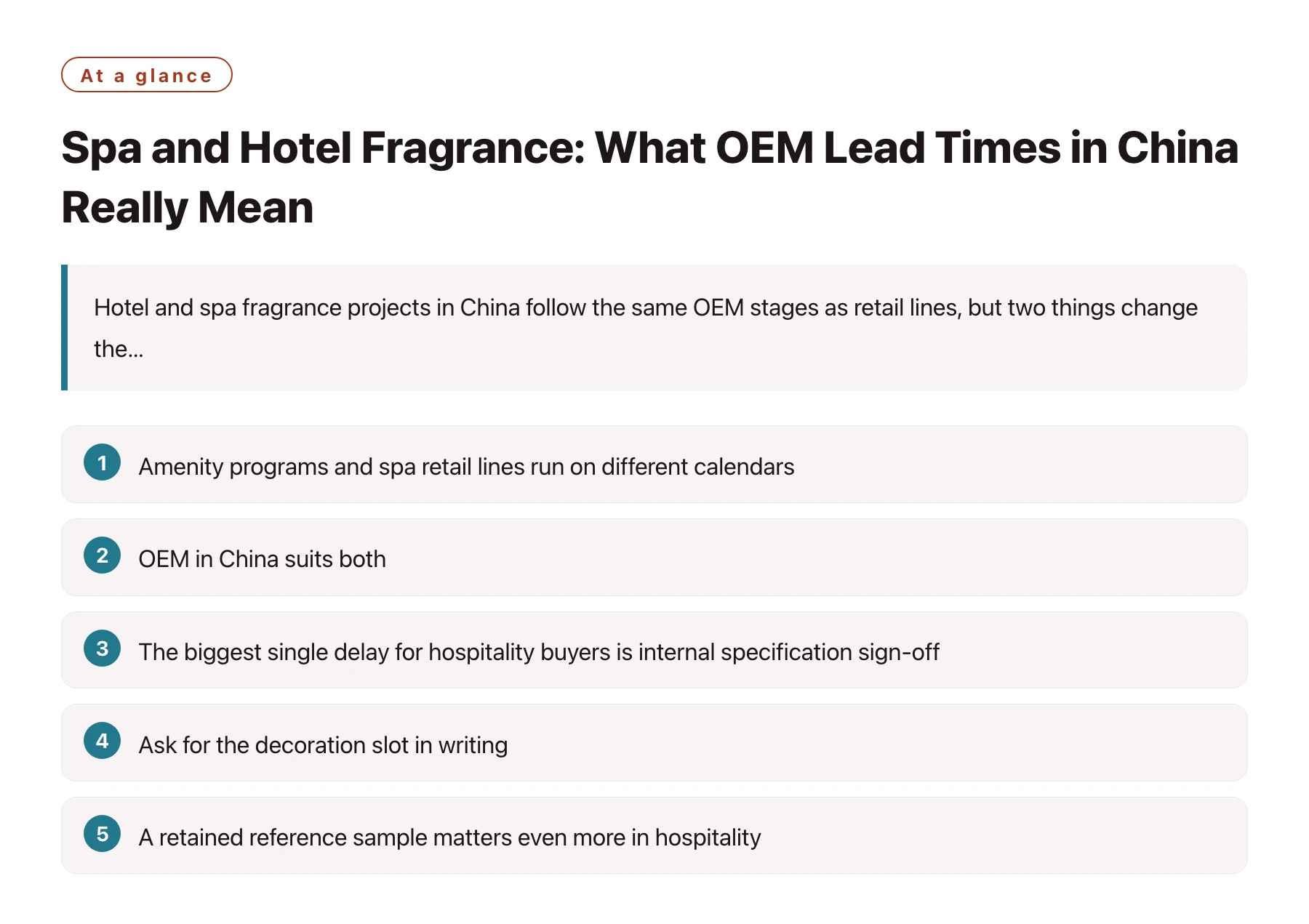 Spa and Hotel Fragrance: What OEM Lead Times in China Really Mean——全文要点速览